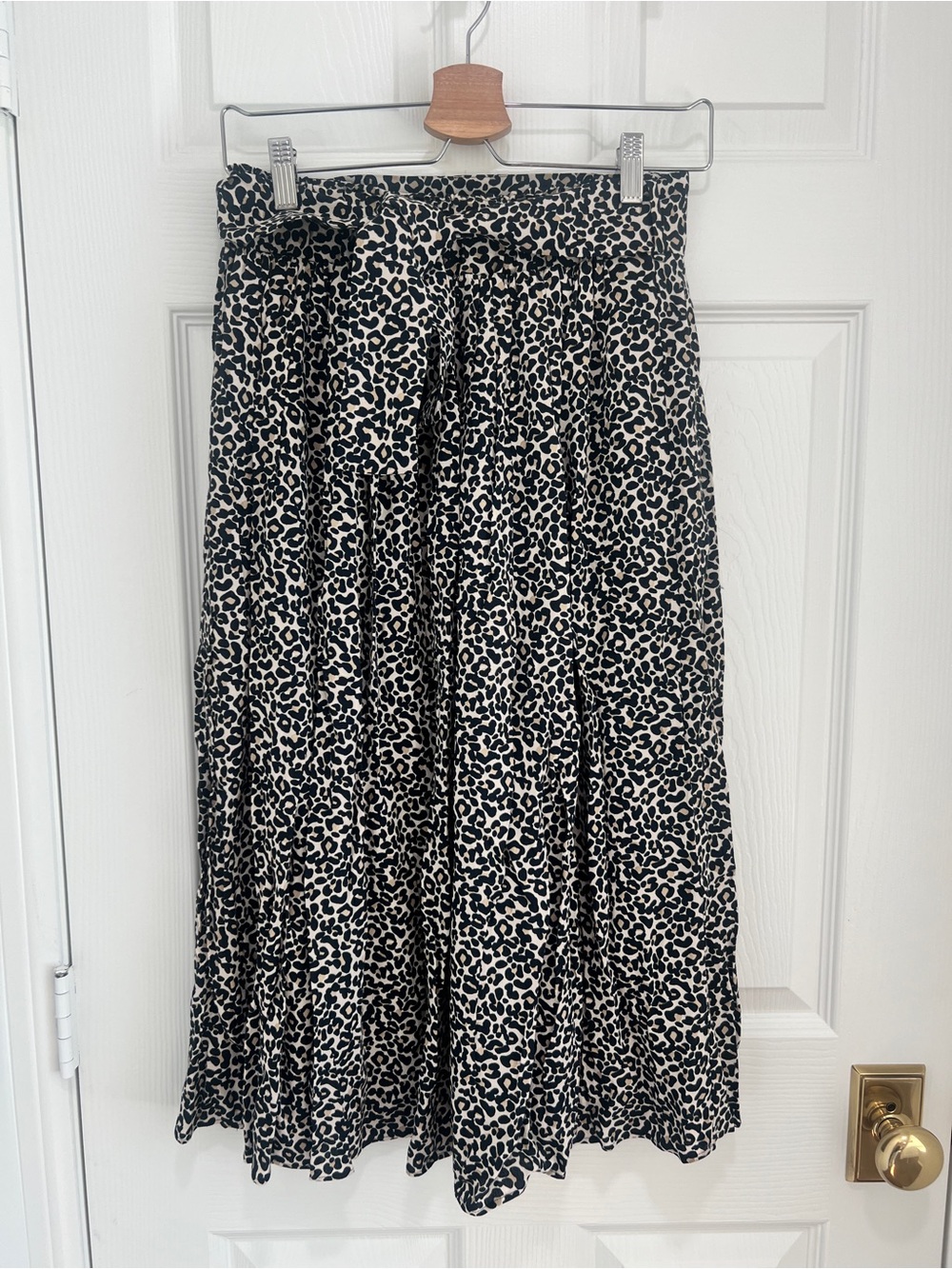 Sezane Black and Cream Leopard Print Midi Skirt